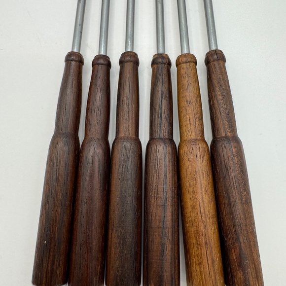 Oneida Stainless Steel Teak Wood Handled Fondue Forks with Gaming Dice Numerals. - Picture 3 of 7